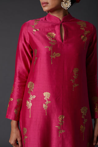 Balance By Rohit Bal-Fuchsia Block Printed Kurta With Palazzo-INDIASPOPUP.COM