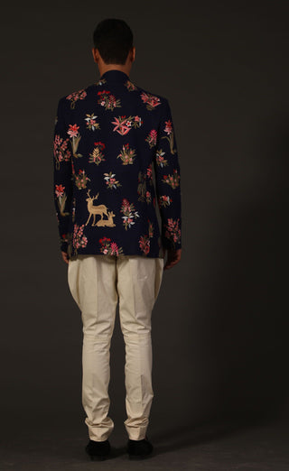 Rohit Bal-Indigo Blue Matka Silk Bandhgala-INDIASPOPUP.COM