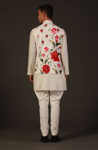 Rohit Bal-Ivory Floral Printed Bundi-INDIASPOPUP.COM