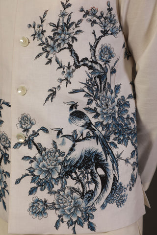 Rohit Bal-Ivory Linen Printed Bundi-INDIASPOPUP.COM