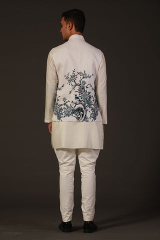 Rohit Bal-Ivory Linen Printed Bundi-INDIASPOPUP.COM