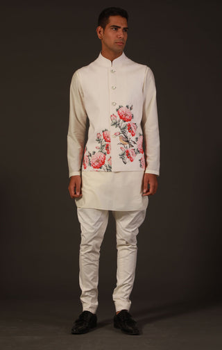 Rohit Bal-Ivory Printed Bundi-INDIASPOPUP.COM