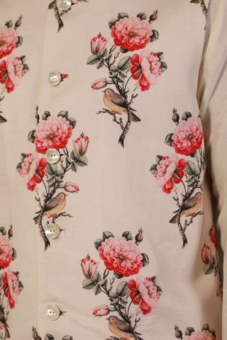 Rohit Bal-Ivory Linen Floral Printed Bundi-INDIASPOPUP.COM