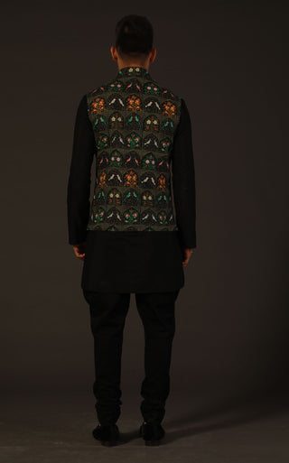 Rohit Bal-Black Chanderi Silk Bundi-INDIASPOPUP.COM