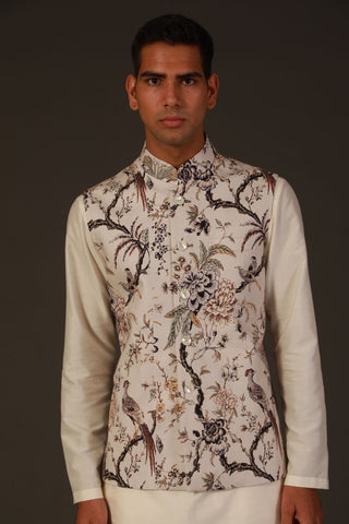 Rohit Bal-Ivory Linen Bundi-INDIASPOPUP.COM