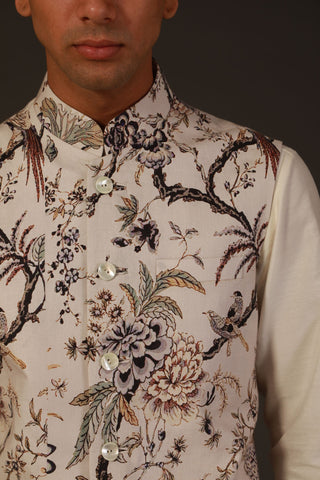 Rohit Bal-Ivory Linen Bundi-INDIASPOPUP.COM