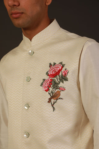 Rohit Bal-Ivory Chanderi Silk Bundi-INDIASPOPUP.COM
