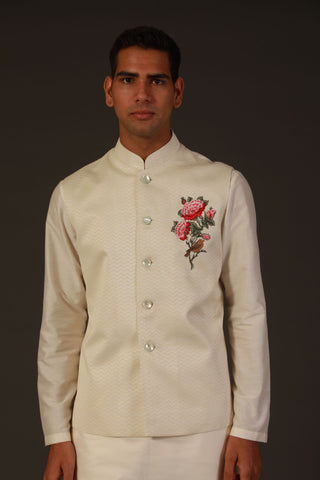 Rohit Bal-Ivory Chanderi Silk Bundi-INDIASPOPUP.COM