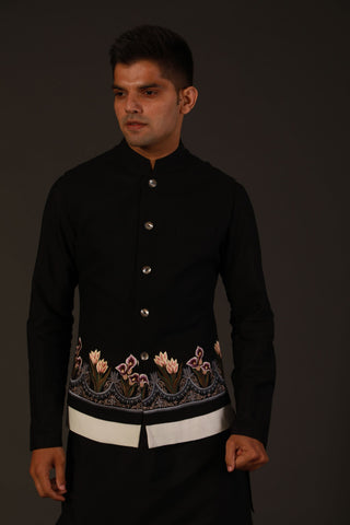 Rohit Bal-Black Silk Bundi-INDIASPOPUP.COM