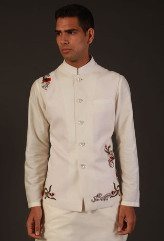 Rohit Bal-Ivory Matka Silk Floral Bundi-INDIASPOPUP.COM