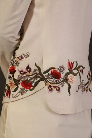 Rohit Bal-Ivory Matka Silk Floral Bundi-INDIASPOPUP.COM
