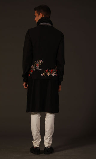 Rohit Bal-Black Floral Nehru Jacket-INDIASPOPUP.COM