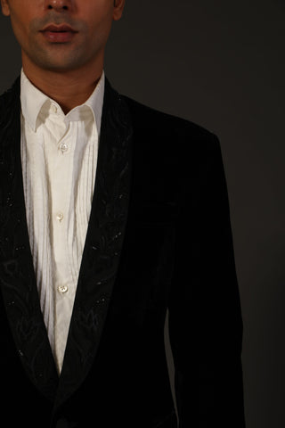 Rohit Bal-Black Silk Tuxedo Jacket-INDIASPOPUP.COM