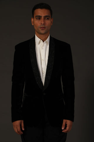 Rohit Bal-Black Silk Tuxedo Jacket-INDIASPOPUP.COM