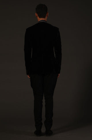 Rohit Bal-Black Floral Embroidery Tuxedo Jacket-INDIASPOPUP.COM