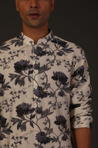 Rohit Bal-Ivory Floral Printed Kurta With Churidar-INDIASPOPUP.COM