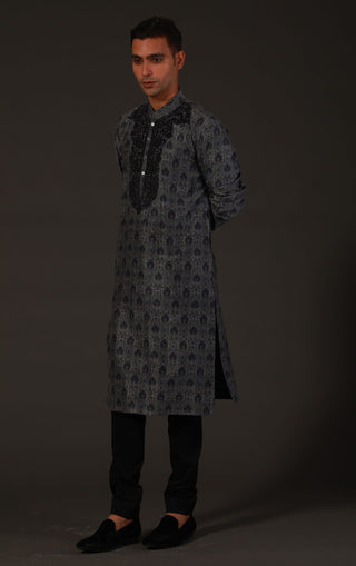 Rohit Bal-Indigo Blue Kurta With Churidar-INDIASPOPUP.COM