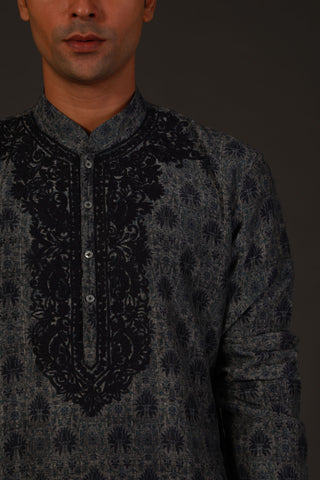 Rohit Bal-Indigo Blue Kurta With Churidar-INDIASPOPUP.COM