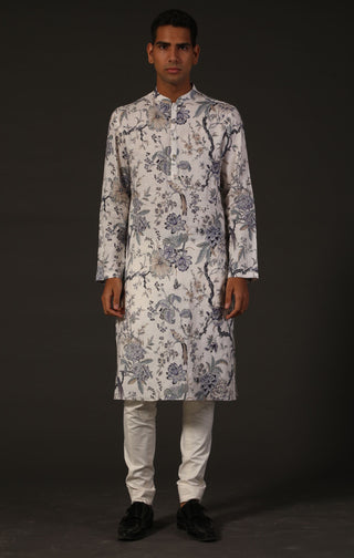 Rohit Bal-Ivory Floral Kurta With Churidar-INDIASPOPUP.COM