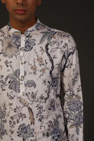 Rohit Bal-Ivory Floral Kurta With Churidar-INDIASPOPUP.COM