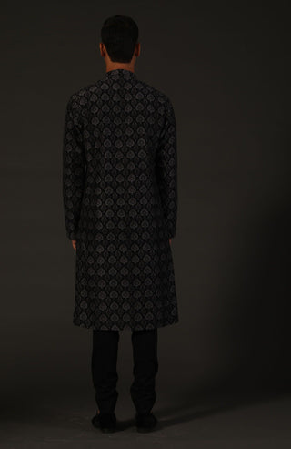 Rohit Bal-Black Printed Kurta With Churidar-INDIASPOPUP.COM