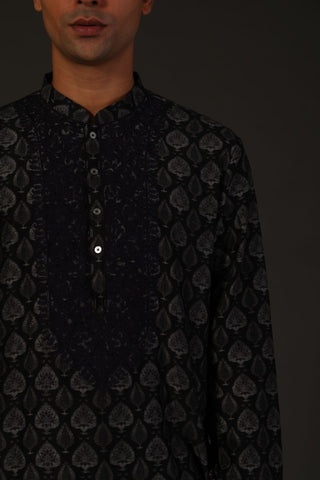Rohit Bal-Black Printed Kurta With Churidar-INDIASPOPUP.COM