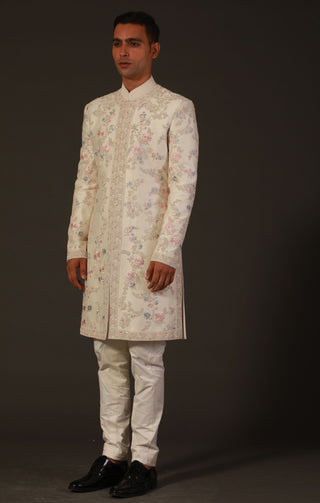 Rohit Bal-Ivory Chanderi Silk Sherwani-INDIASPOPUP.COM