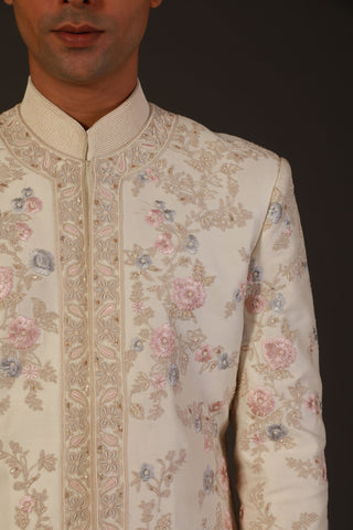 Rohit Bal-Ivory Chanderi Silk Sherwani-INDIASPOPUP.COM