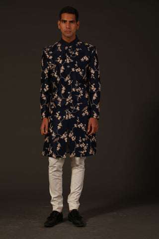 Rohit Bal-Black Floral Sherwani-INDIASPOPUP.COM