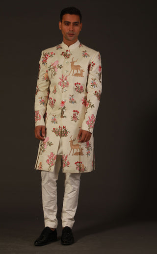 Rohit Bal-Ivory Chanderi Silk Sherwani-INDIASPOPUP.COM
