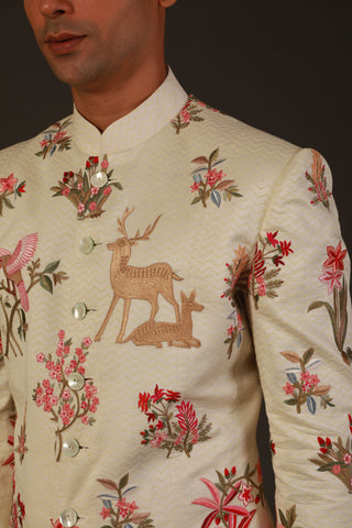 Rohit Bal-Ivory Chanderi Silk Sherwani-INDIASPOPUP.COM