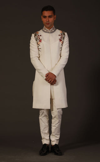 Rohit Bal-Ivory Embroidery Sherwani-INDIASPOPUP.COM