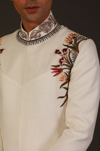 Rohit Bal-Ivory Embroidery Sherwani-INDIASPOPUP.COM