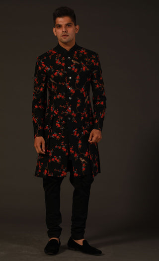 Rohit Bal-Black Chanderi Silk Sherwani-INDIASPOPUP.COM