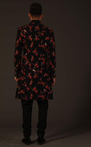 Rohit Bal-Black Chanderi Silk Sherwani-INDIASPOPUP.COM