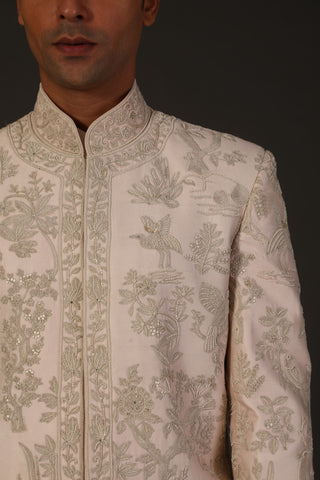 Rohit Bal-Powder Pink Chanderi Silk Sherwani-INDIASPOPUP.COM