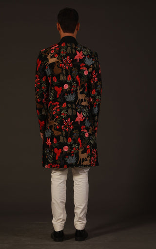 Rohit Bal-Black Floral Embroidery Sherwani-INDIASPOPUP.COM