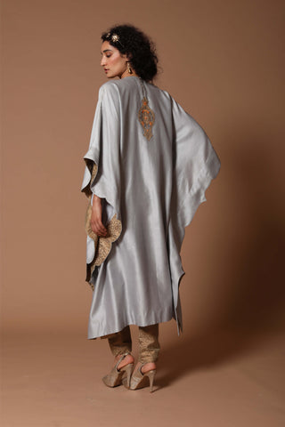 Rohit Bal-Grey Chanderi Kaftan With Brocade Pant-INDIASPOPUP.COM