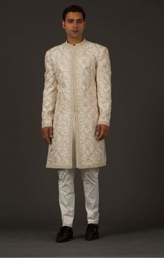 Rohit Bal-Ivory Matka Silk Sherwani-INDIASPOPUP.COM