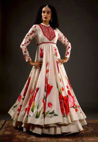 Rohit Bal-Ivory Printed Anarkali Set-INDIASPOPUP.COM
