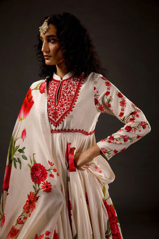 Rohit Bal-Ivory Printed Anarkali Set-INDIASPOPUP.COM