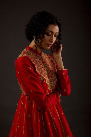 Rohit Bal-Bindi Red Embroidered Anarkali Set-INDIASPOPUP.COM