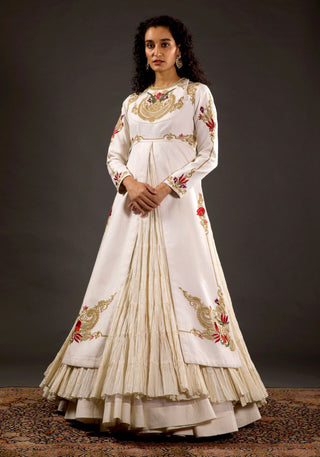 Rohit Bal-Ivory Embroidered Split Anarkali Set-INDIASPOPUP.COM