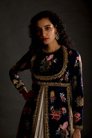 Rohit Bal-Indigo Embroidered Split Anarkali Set-INDIASPOPUP.COM
