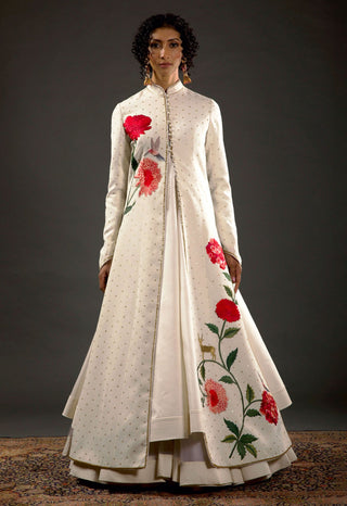 Rohit Bal-Ivory Embroidered Long Jacket-INDIASPOPUP.COM