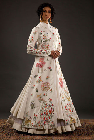 Rohit Bal-Ivory Embroidered Long Jacket-INDIASPOPUP.COM