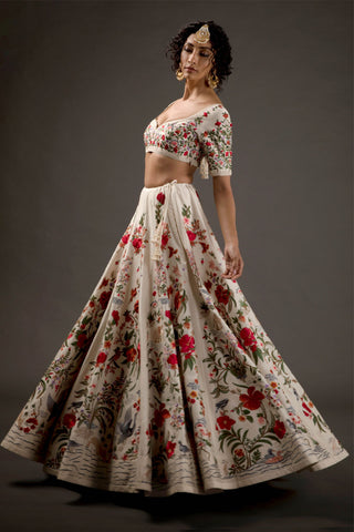 Rohit Bal-Ivory Embroidered Chanderi Silk Lehenga Set-INDIASPOPUP.COM