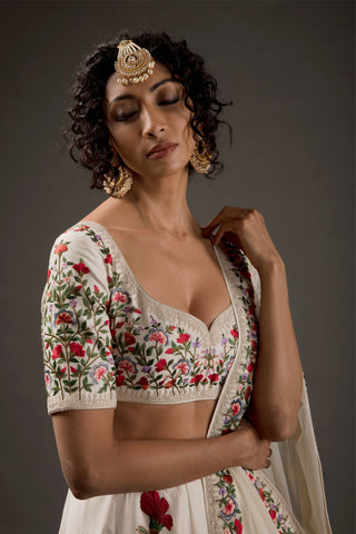 Rohit Bal-Ivory Embroidered Chanderi Silk Lehenga Set-INDIASPOPUP.COM