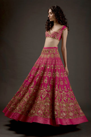 Rohit Bal-Fuchsia Embroidered Lehenga Set-INDIASPOPUP.COM