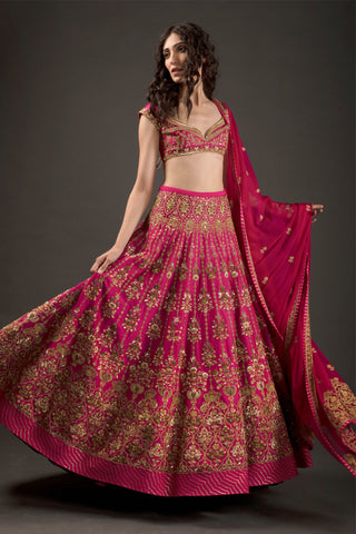 Rohit Bal-Fuchsia Embroidered Lehenga Set-INDIASPOPUP.COM